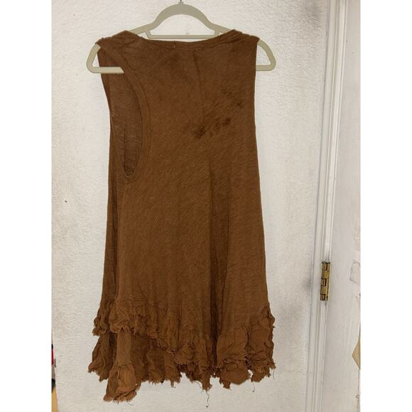 Free People Sasha Shimmy Cinnamon Ruffled Tank Raw Frayed Hem M - Picture 6 of 7